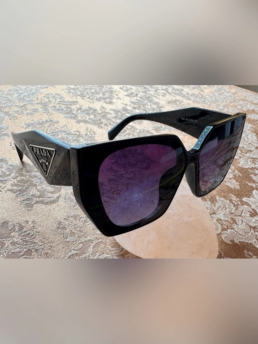Prada Black Acetate Sunglasses with Purple Gradient Lenses